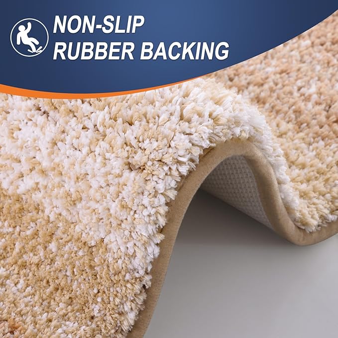 OLANLY Bathroom Rug Set 2 Piece, Soft Absorbent Microfiber Bath Mats and U-Shaped Contour Toilet Rug, Non-Slip, Machine Wash Dry, Plush Shaggy Bath Mats for Bathroom (24"x16"+24"x20", Beige)