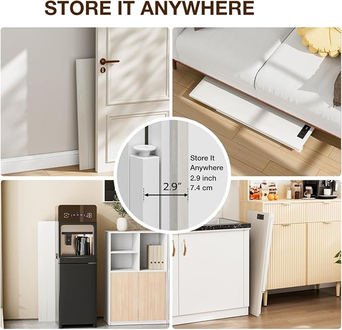 TEMI Small Computer Desk Folding Table - No Assembly, Compact 35.8" Foldable Desk with Power Outlets & USB Charging Port, Portable Small Office Desk, Ideal Mini Study Table for Narrow Spaces,White Ash