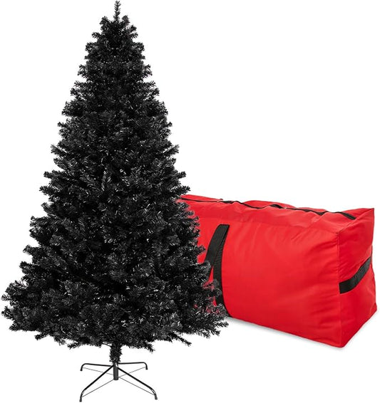 6FT Black Christmas Tree, Large Artificial Halloween Tree with 1000 Tips, Metal Hinges & Base, Premium Spruce Xmas Tree Outdoor Party Decor