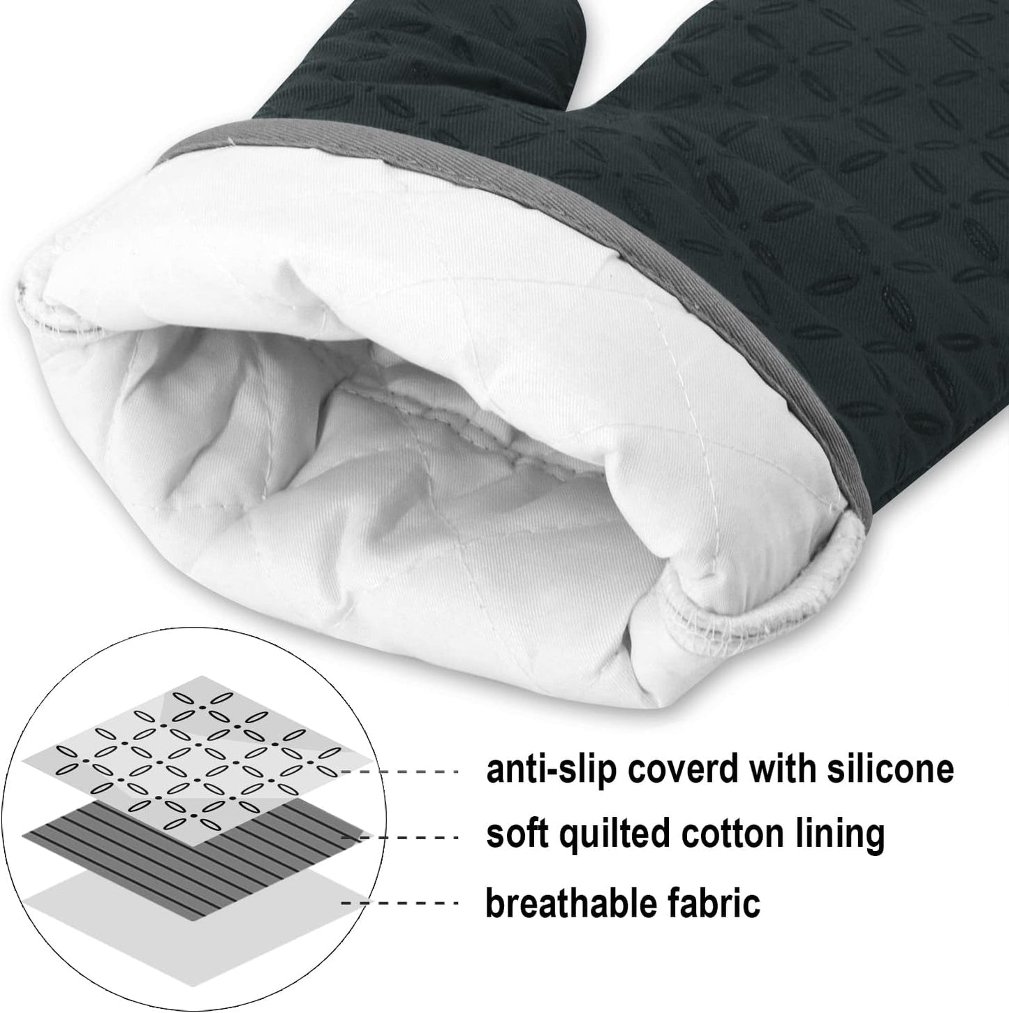 KEGOUU Oven Mitts and Pot Holders 6pcs Set, Kitchen Oven Glove High Heat Resistant 500 Degree Extra Long Oven Mitts and Potholder with Non-Slip Silicone Surface for Cooking (Deep Green)