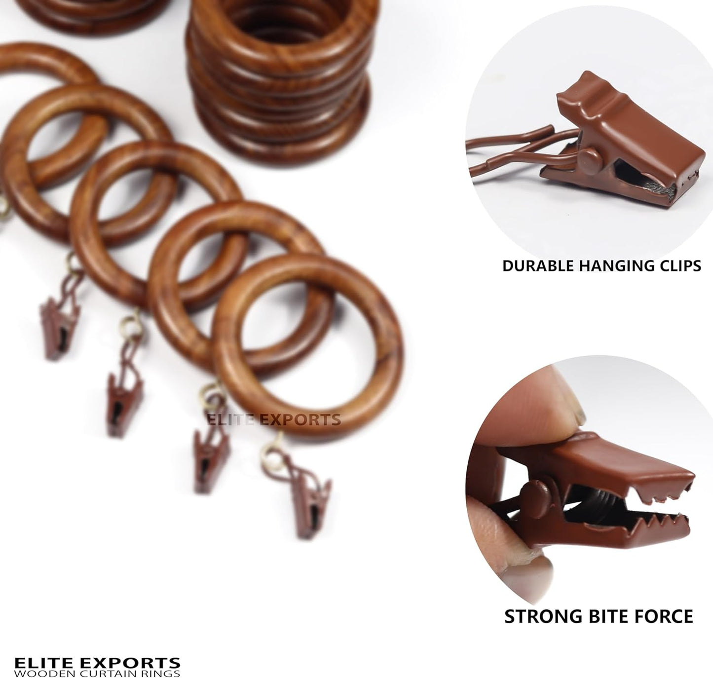 24 Pcs Curtain Rings with Clips Wooden, 2 inch for 1 inch Rod, Window Shower Curtain Hooks, Wood Curtain Rod Wood Curtain Rings with Eyelet, Drapery Rings, (24, 1.25 INCH Inner Dia)