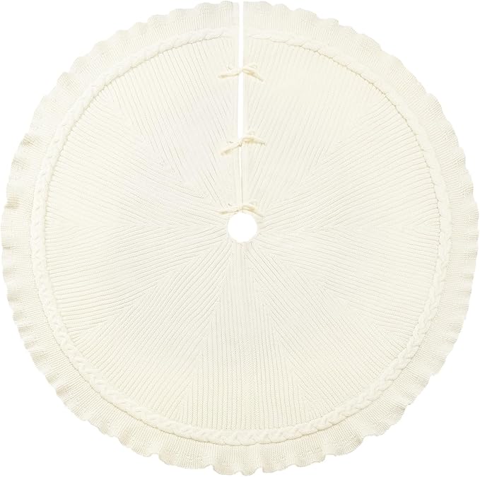 Hommtina Christmas Tree Skirt 48 Inches Beige Tree Skirt,Christmas Tree Decorations Faux Fur Tree Skirt for Xmas Holiday Home Party Decorations Ornaments (Wave Beige)