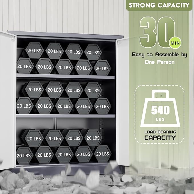 SUNCROWN Metal Storage Cabinets, 36”Locking Cabinet with Doors and Adjustable Shelves, Steel Utility Tool Garage Cabinets for Home, Office, Kitchen,Warehouse （Grey & White）