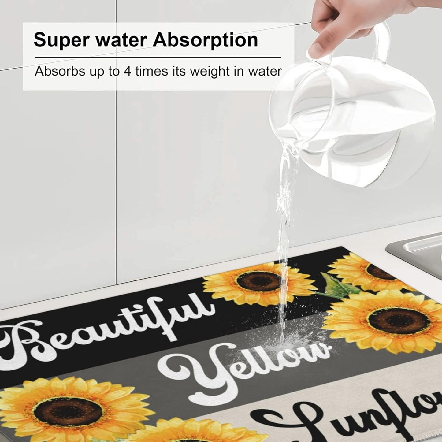 Sunflower Flower Dish Drying Mat 18x24 For Kitchen Counter Absorbent Microfiber Dishes Pad Dish Drainer Rack Mats Fast Dry Kitchen Accessories