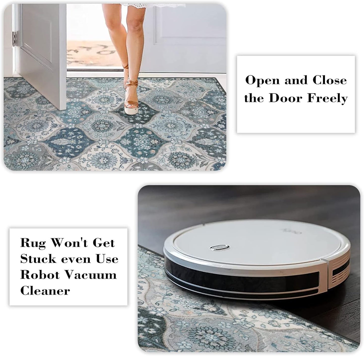 Lahome Moroccan Trellis Washable Round Rugs, Non-Slip Soft Round Rug 4ft Ultra-Thin, Small Vintage Circle Carpet for Entryway Kitchen Bedroom Nursery Bathroom, Blue