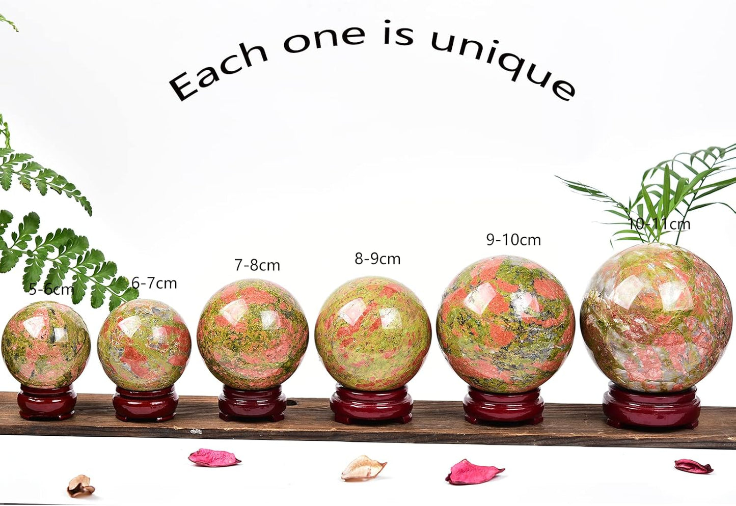 JIC Gem Large Real Crystal Ball with Decoation Stand Unakite Gemstone Sphere Ball for Meditation Energy Reiki Decoation Ball (90-100mm)