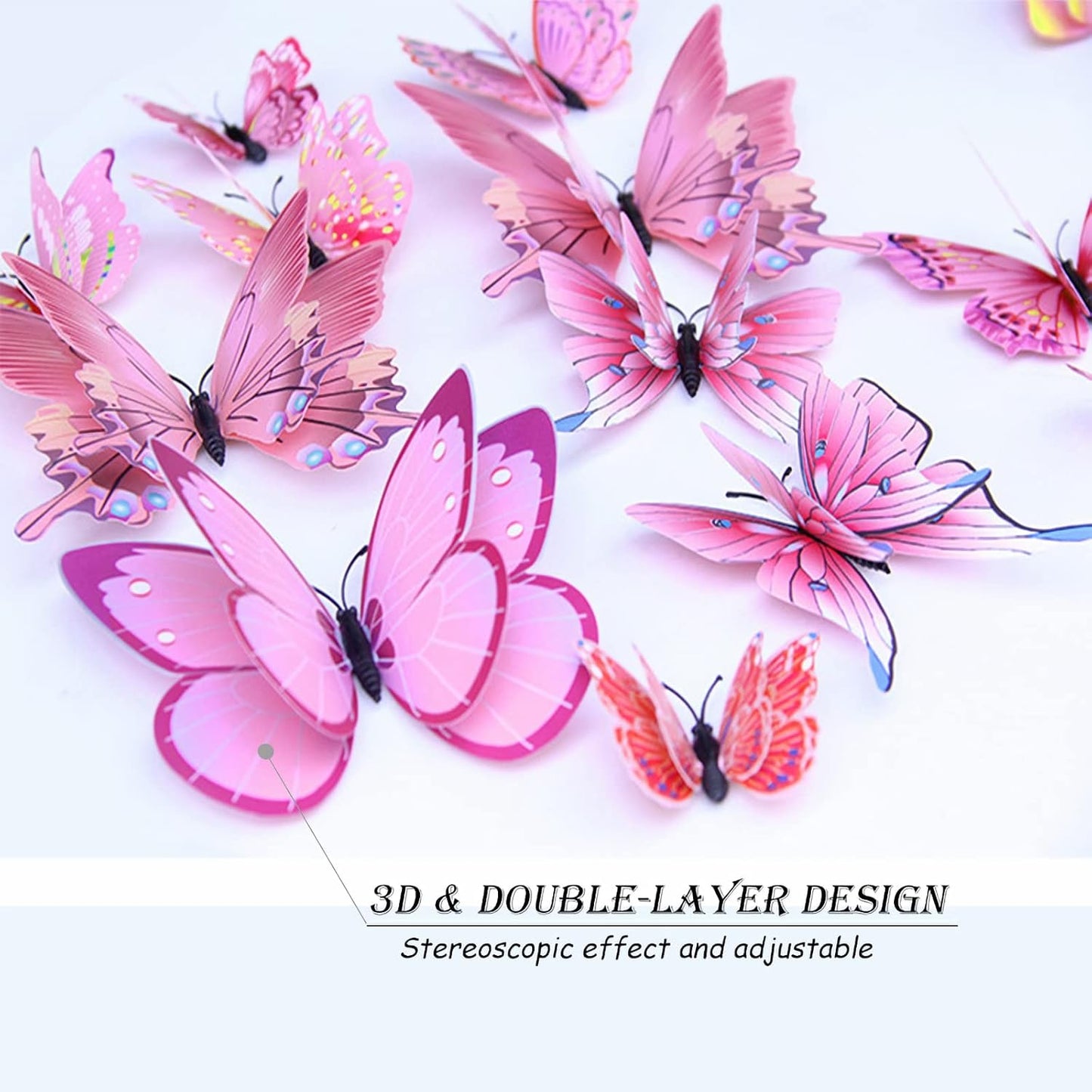 Butterfly Wall Decor 24/48 PCS, 3D Butterflies Stickers for Party Decorations with Magnets(Pink, 24)