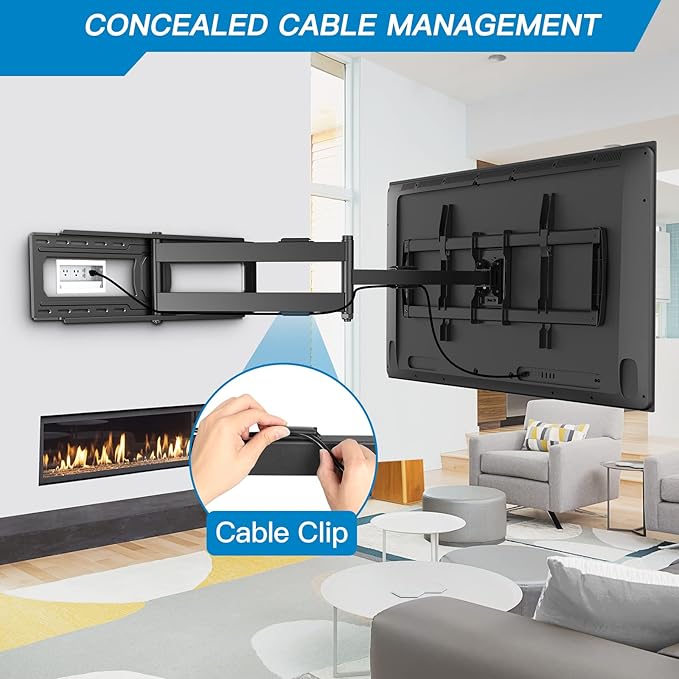 PERLESMITH Long Arm TV Wall Mount for 42-90 inch TVs, Full Motion TV Mount with 42.72 inch Extension Articulating Arm Swivel and Tilt, Max VESA 800x400mm, Holds up to 150 lbs, 16”,18”, 24” Studs