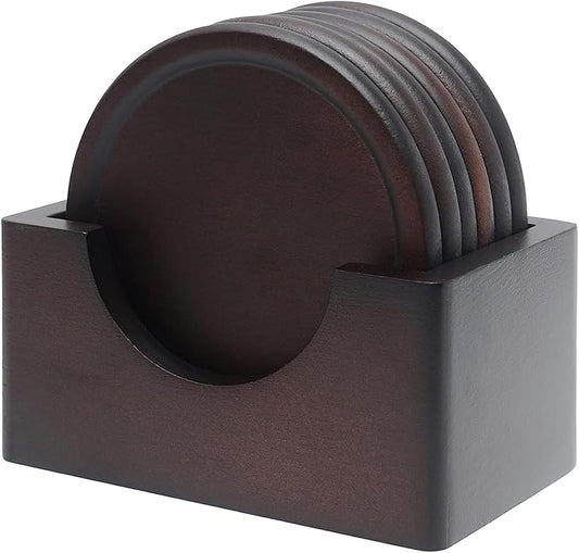 Mu&Ti Walnut Black Wood Coaster, Natural Wooden 6-Piece Coaster, with Stand, for Organic Dinner Decoration Core on Home Desk