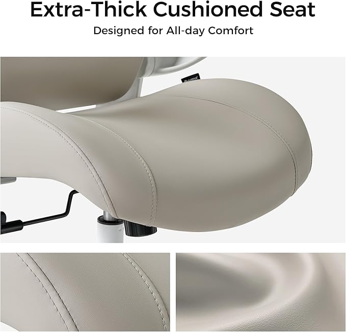 EUREKA ERGONOMIC Vera Leather Office Chair, PU Leather Desk Chair with Wheels and 3D Adjustable Armrests, Executive Office Chair, Ideal for Home & Office, Light Grey