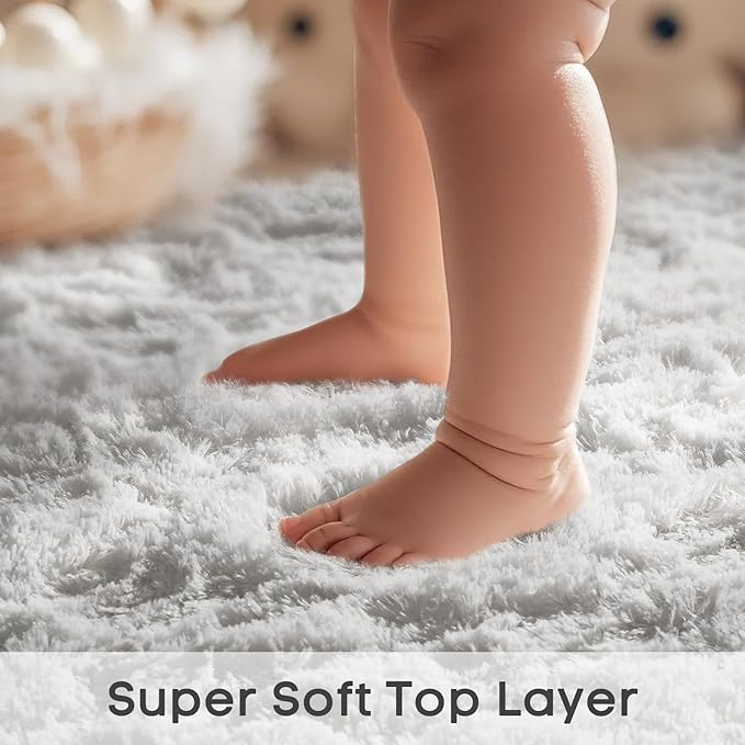 Ophanie Round Rug 6Ft White Circle Area Rug, Aesthetic Room Decor, Fluffy Fuzzy Bedroom Carpet, Plush Soft Shaggy Living Room Rugs for Kids Home Decor, Nursery