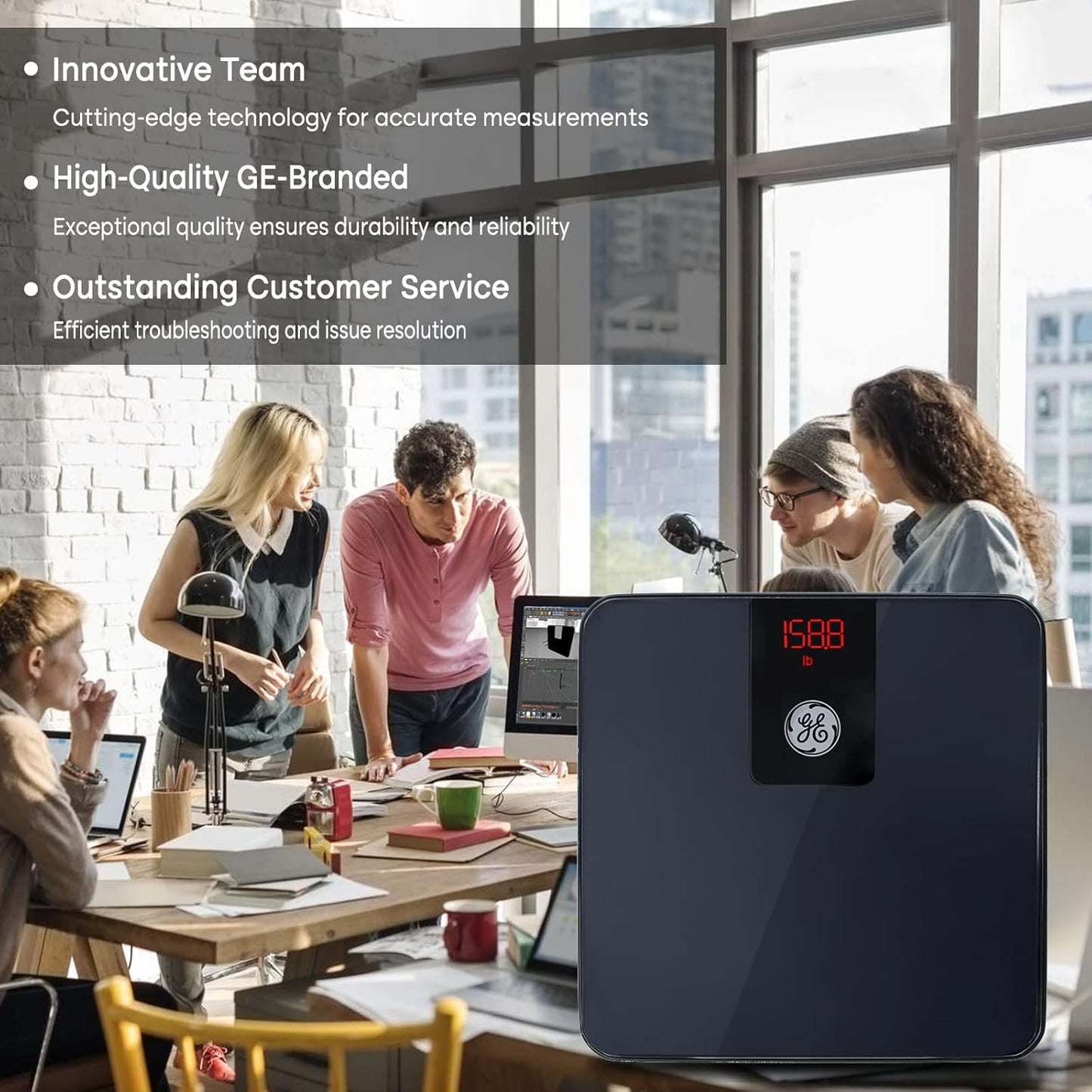 GE Digital Bathroom Scale for Weight, Smart Bluetooth Body Weight and BMI, Electronic Black Weighing Scale for Bath Home, Accurate 400lb Capacity