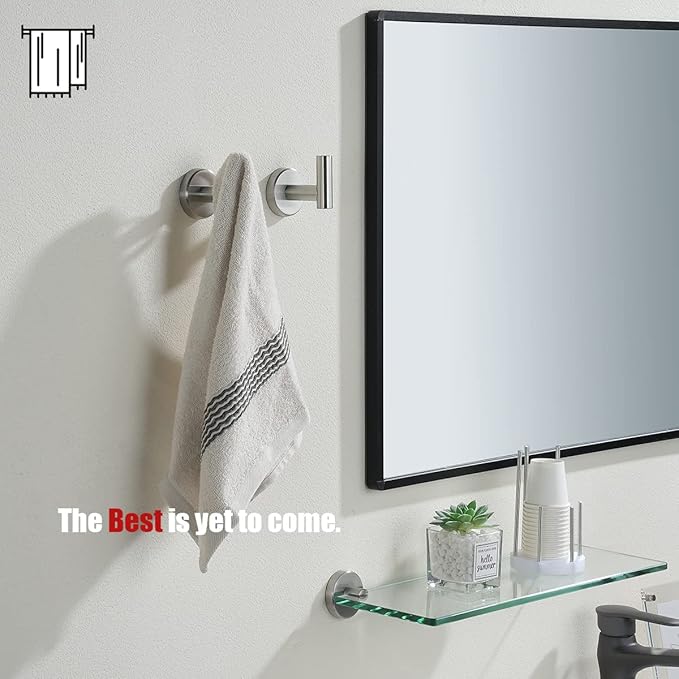 JQK Bathroom Towel Hook, Coat Robe Clothes Bath Wall Hooks for Kitchen Garage SUS 304 Stainless Steel Thick 0.8mm, 4 Pack Brushed Finish, TH100-BN-P4