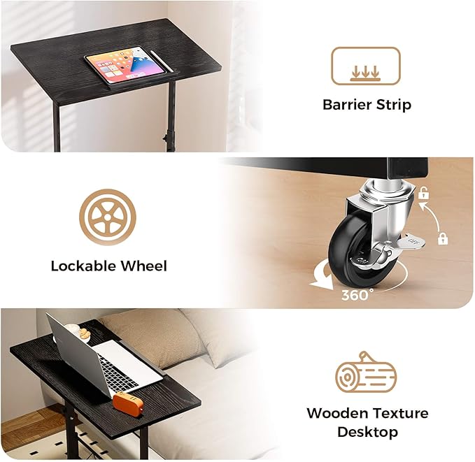 COMHOMA Small Standing Desk Adjustable Height & Tiltable Tabletop, Mobile Stand Up Desk for Laptop, Portable Computer Table for Home Office Work and Walking Pad Treadmill, Height 30.7"-46.4", Black