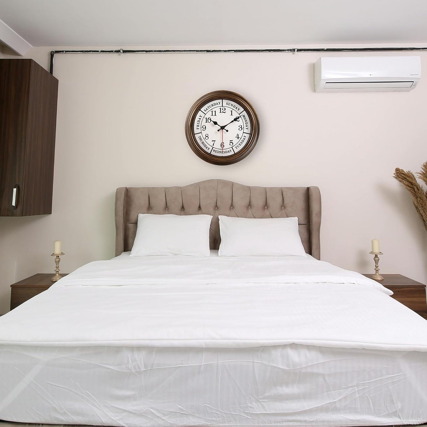 45MinST 12 Inches Retro Wall Clock,Day of The Week Wall Clock,Calendar Day Clock,Silent Non Ticking Battery Operated Movement(Bronze)