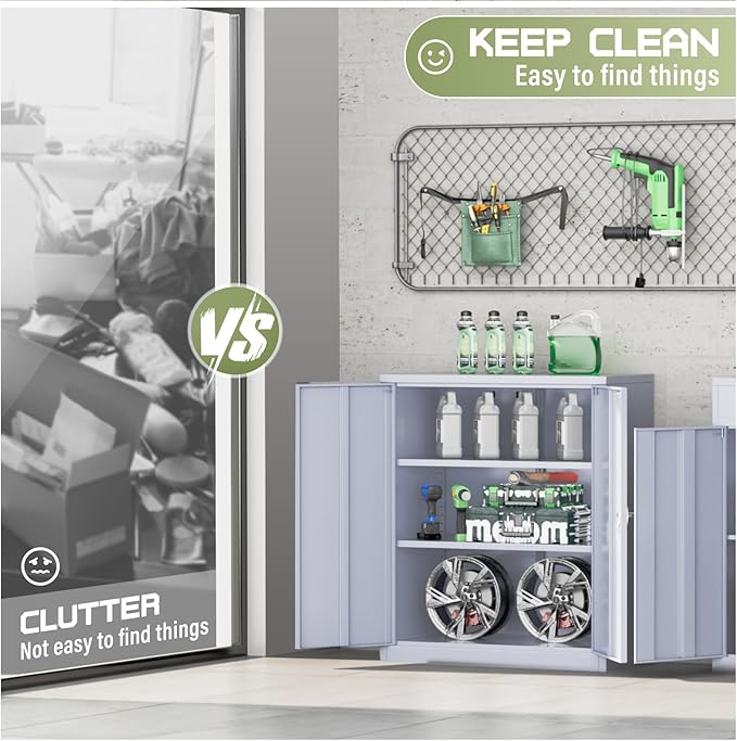 SUNCROWN Metal Storage Cabinets, 36”Locking Cabinet with Doors and Adjustable Shelves, Steel Utility Tool Garage Cabinets for Home, Office, Kitchen,Warehouse, Grey