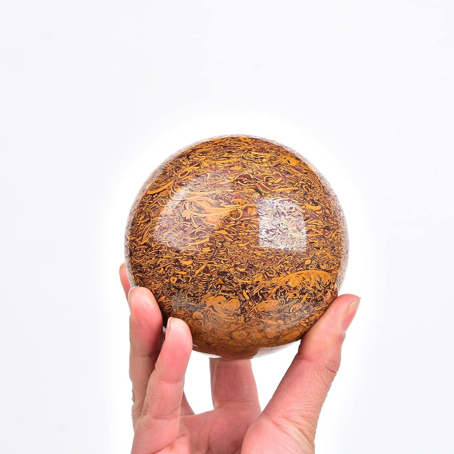 JIC Gem Golden Jade Quartz Crystal Ball Healing Crystal Gemstone Sphere with Decorative Wooden Stand for Meditation Gifts Decoration (80-90mm)