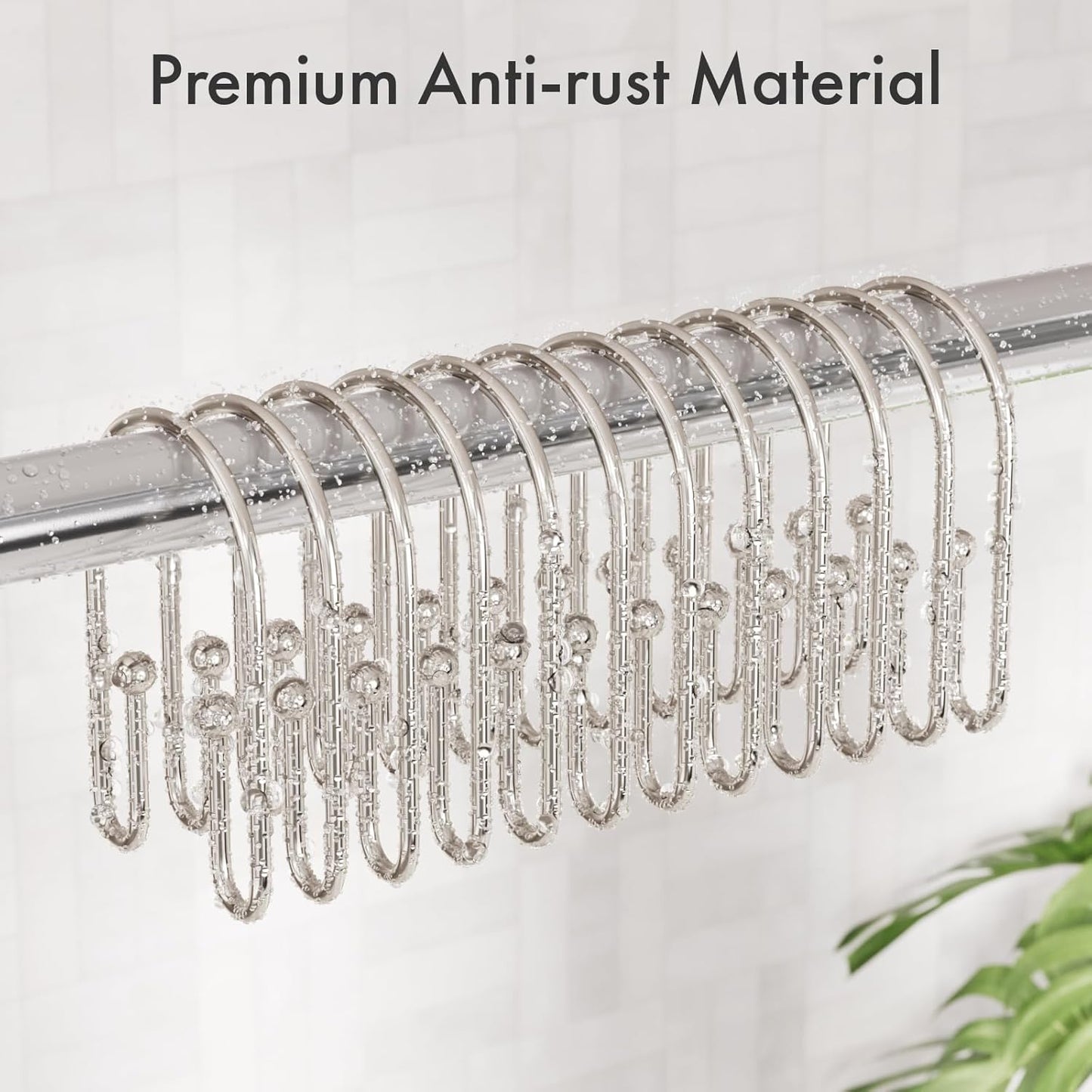 AmazerBath Shower Curtain Hooks, Nickel Shower Curtain Hooks Rust Proof, Non-Slip Simple Double Hook Shower Curtain Hooks for Shower Curtain, Sturdy Shower Curtain Rings, 12Pcs