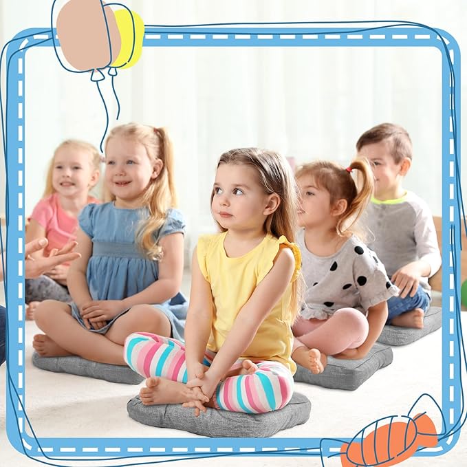 Juexica 8 Pcs Floor Cushions for Kids Floor Pillows Flexible Seating Cushions 3.5'' Thick Flexible Seating Classroom Furniture Meditation Seat Pillows for Home Nursery Yoga Decor(Grey,Square)