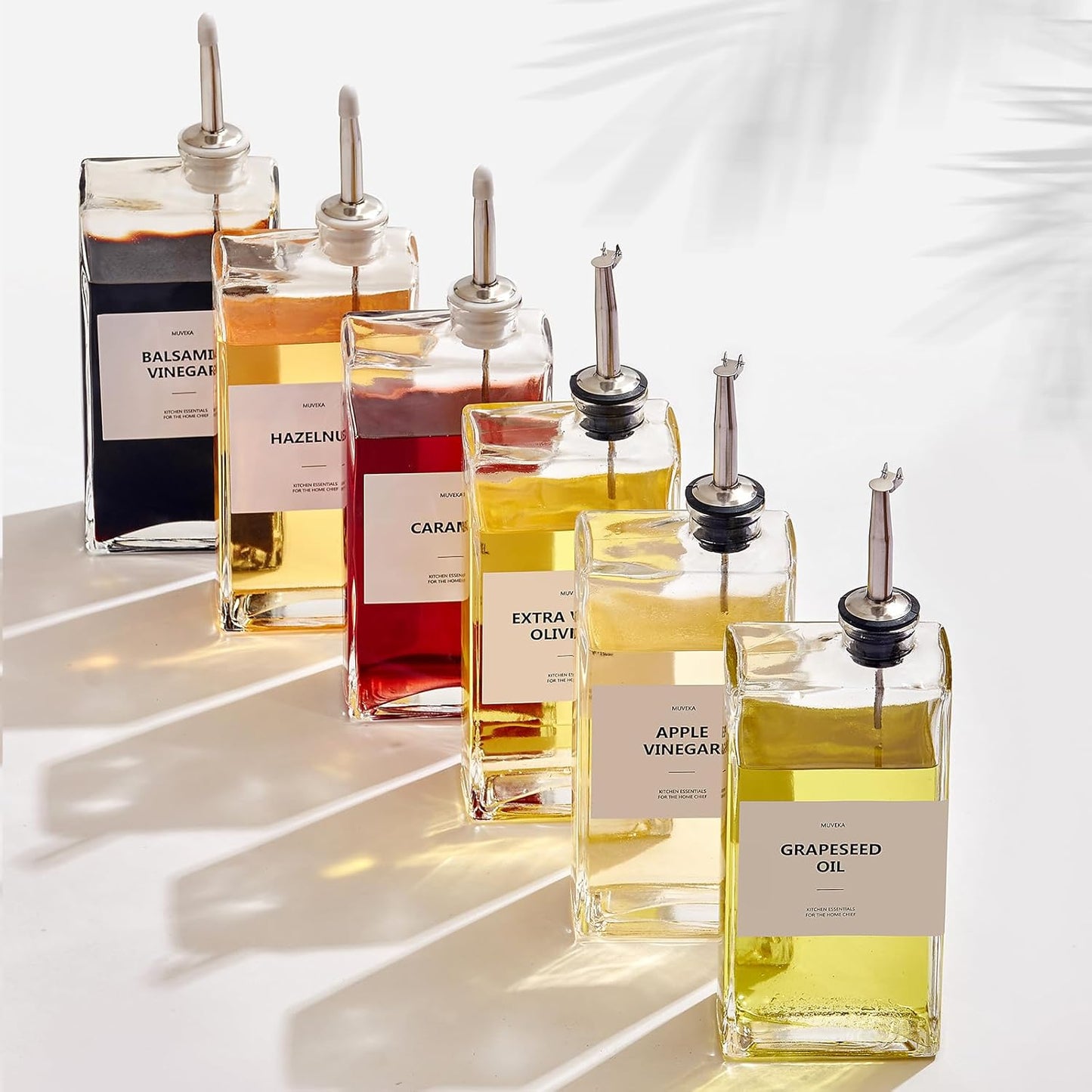 Olive Oil Dispenser Bottle for Kitchen, 16.9 oz/ 500 ml Soy Sauce Dispenser, Cooking Vinegar Dispenser Set, Glass Oil Cruet with Pourer Spouts, Coffee Syrup Dispenser