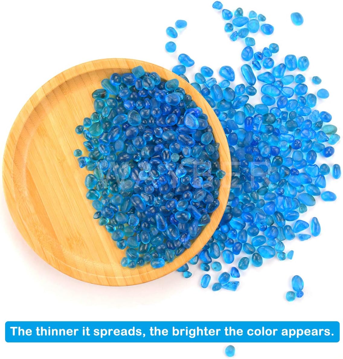 WAYBER Glass Stones, 1Lb/460g Irregular Sea Glass Pebbles Non-Toxic Artificial Crystal Gemstones for Aquarium Turtle Tank Vase Filler Terrarium Flowerpot Decoration, Lake Blue