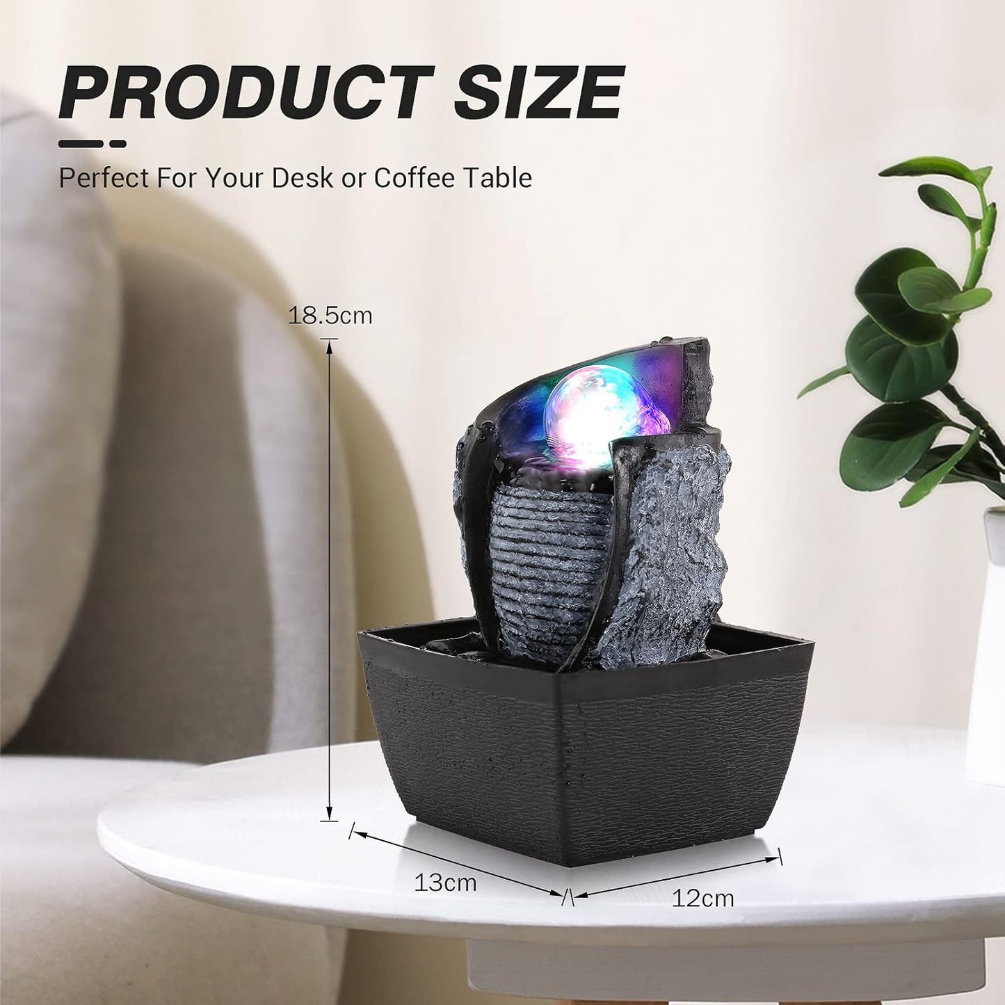 WICHEMI Indoor Fountain Tabletop Fountain Mini Waterfall Fountains Relaxation Water Feature Feng Shui Zen Meditation Desktop Fountain with Rolling Ball for Home Office Indoor Spaces Decor (Style 3)