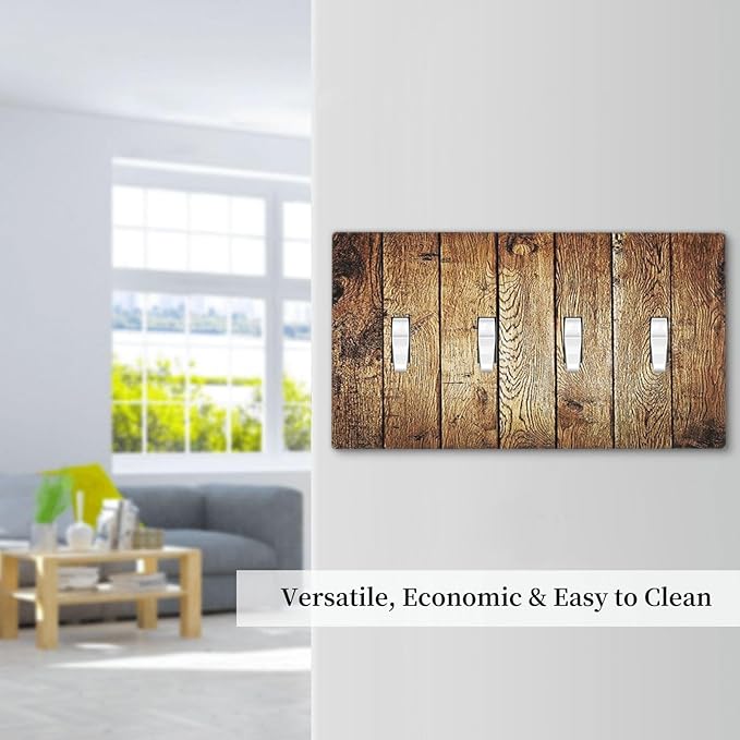 Rustic Brown Wood Natural Wooden Light Switch Covers Quad Toggle 4 Gang Wall Plate Decorative Switch Plates Electrical Faceplate for Bedroom Home Decor