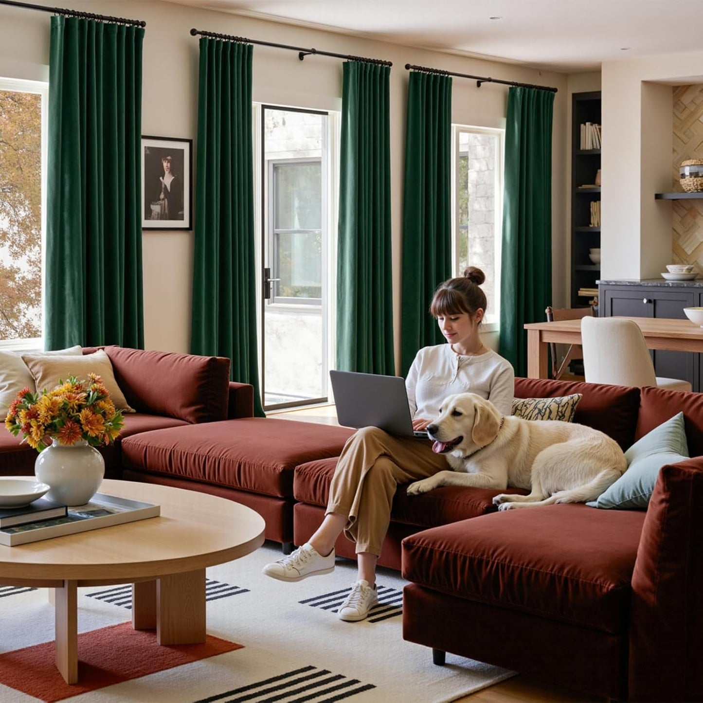 Lazzzy Emerald Green Velvet Curtains 108 Inches Long Blackout Drapes for Bedroom Living Window Treatments Rod Pocket 2 Panels, W42 x L108