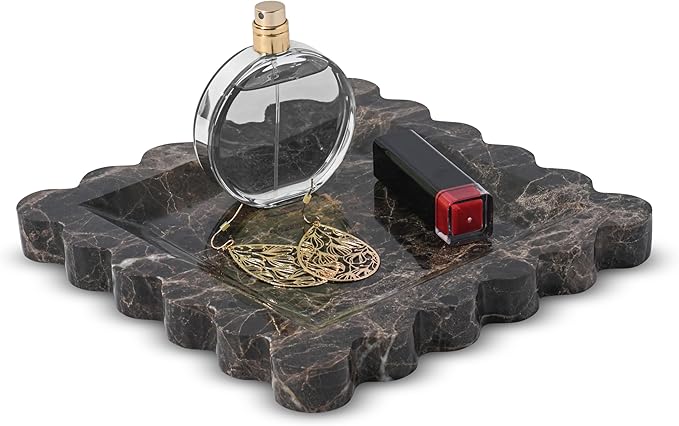 Marble Home Accessory Tray, Elegantly Designed Multi-Purpose Tray, Decorative and Versatile for Living Room, Bathroom, Office, Kitchen (Imperator Dark)