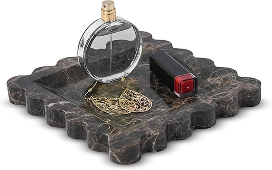 Marble Home Accessory Tray, Elegantly Designed Multi-Purpose Tray, Decorative and Versatile for Living Room, Bathroom, Office, Kitchen (Imperator Dark)