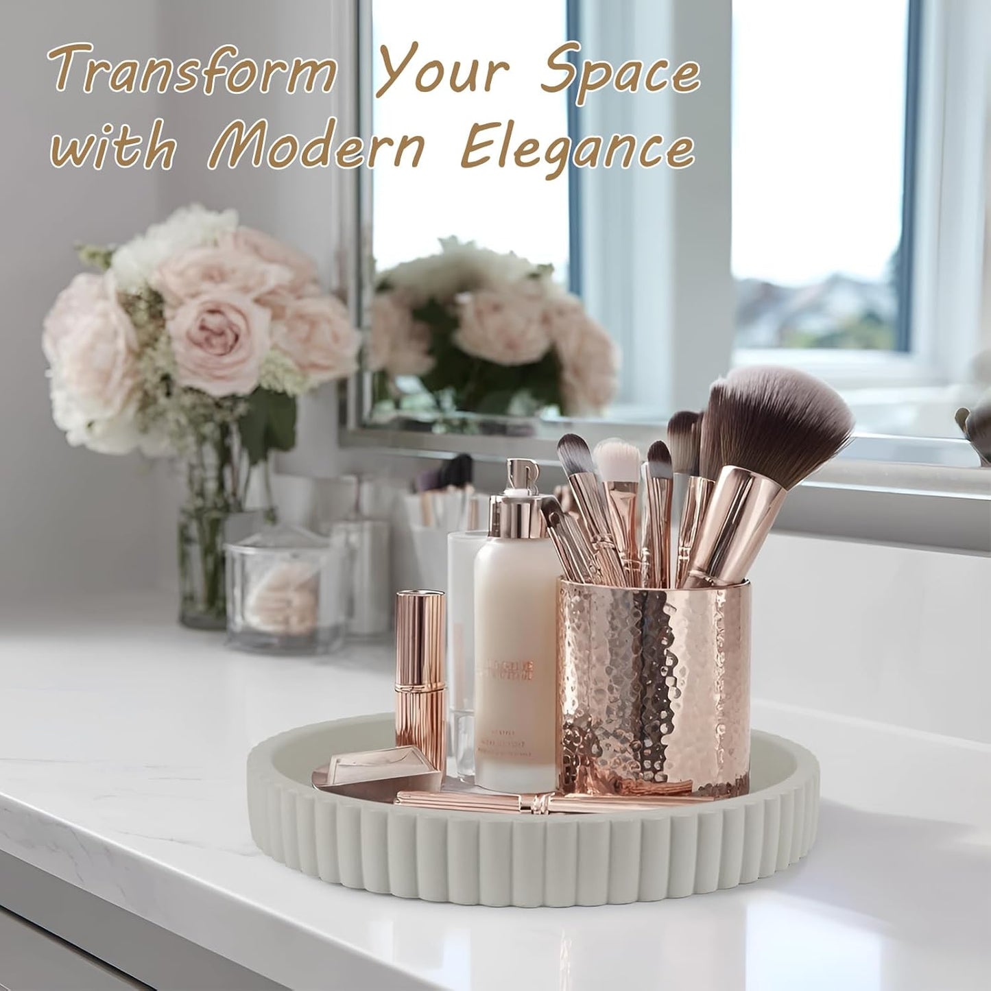 Round Decorative Tray for Coffee Table Decor-Modern Home Decor Tray-Concrete Coffee Table Serving Tray-Centerpiece Table Tray-Ottoman,Vanity, Bathroom, Kitchen,Dresser (Gray)