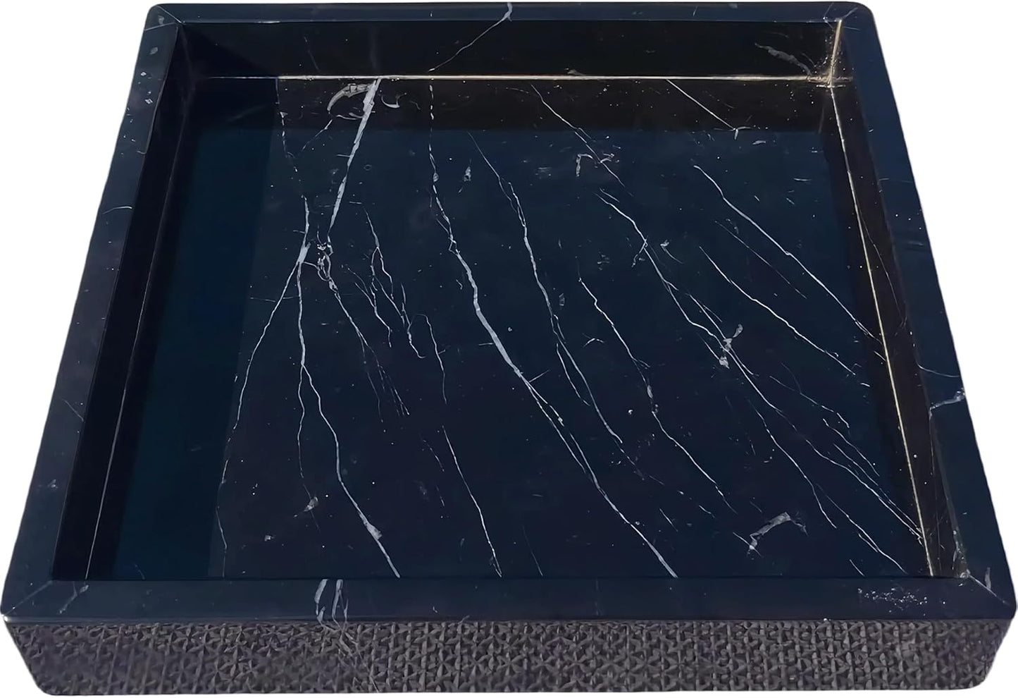 Square Natural Marble Vanity Tray: Luxury 8x8 Polished Organizer for Bathroom Kitchen Dresser Makeup Jewelry Coffee Table Home Decor, Black