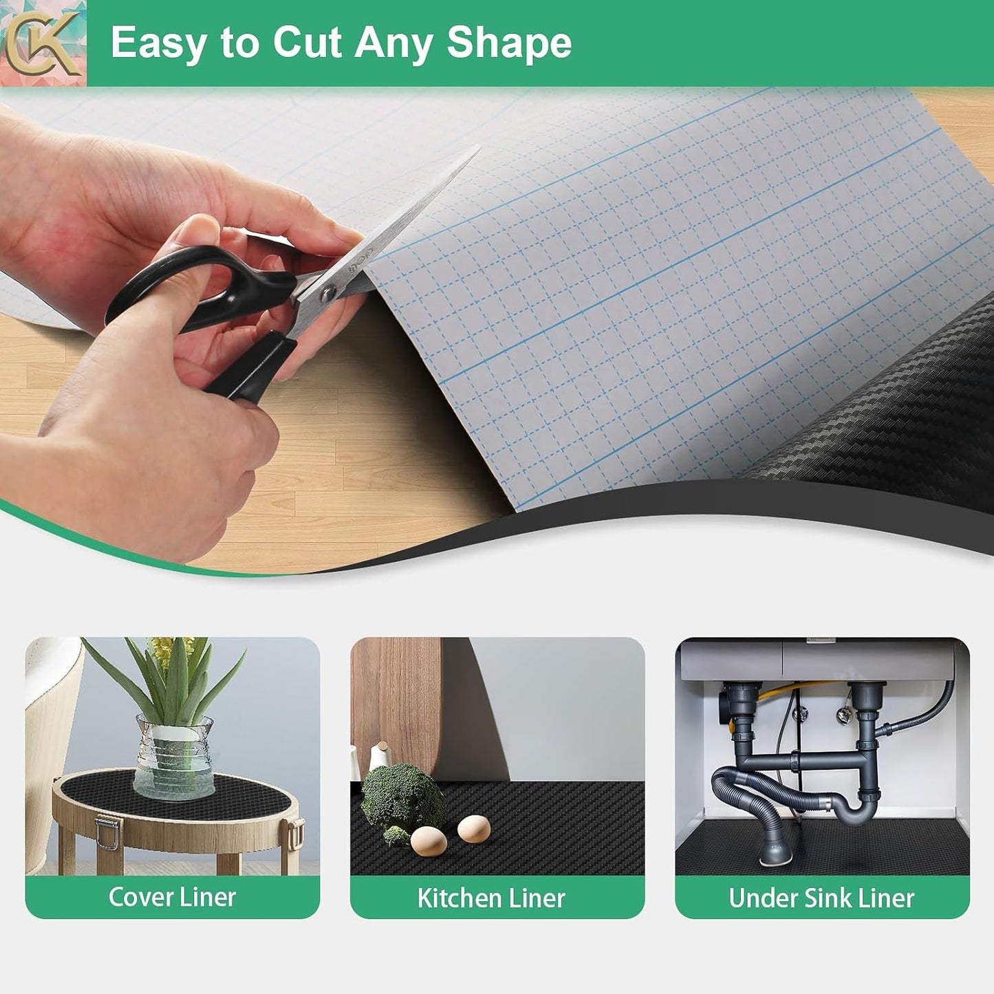 Self-Adhesive Shelf Liner Kitchen Liner, Waterproof Backed Paper Easy Peel and Stick Contact Liner Without Residue for Decor Your Desk Surface, Kitchen Countertops (Black, 11.8 x 236.2 inches)