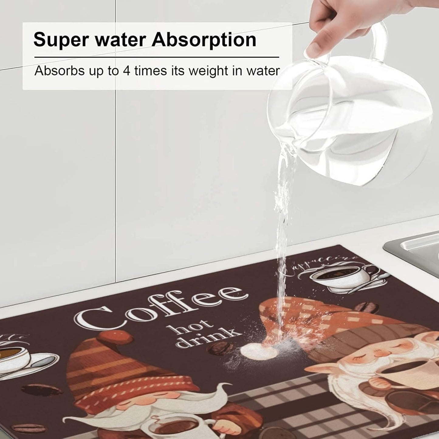 Dwarf Drinking Coffee Dish Drying Mat 18x24 For Kitchen Counter Absorbent Microfiber Dishes Pad Dish Drainer Rack Mats Fast Dry Kitchen Accessories