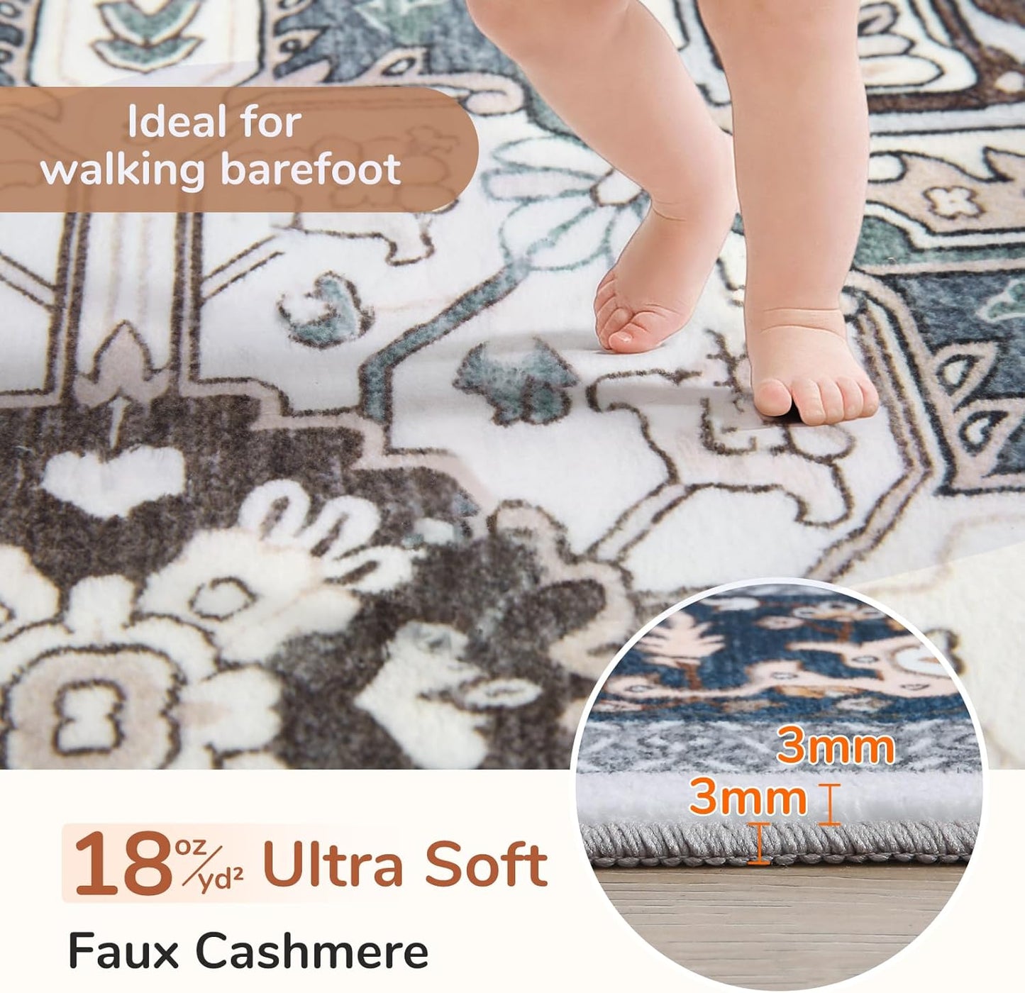 OPPODREAM Soft Area Rugs 9x12 Living Room, Washable Rugs 9x12 with Non Slip Backing, Faux Cashmere Low-Pile 9 x 12 Carpet, Navy Blue & Gold