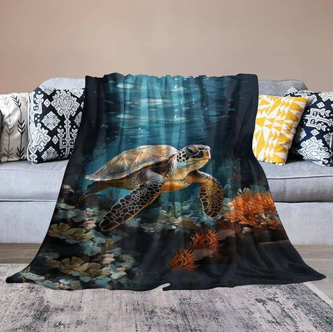 Sea Turtles Throw Blanket for Teens Boys Girls and Adults Soft Warm Cozy Funny Midweight Food Flannel Blankets for Couch Sofa Bed Camping Travel Home Decor 40" X 50"