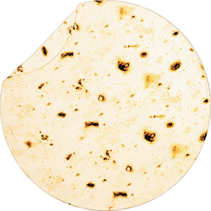 Vessia Burritos Tortilla Blanket Throw Size(Beige,71 inches), Giant Realistic Funny Food Throw for Adults and Kids, 300 GSM Double Sided Soft Novelty Round Taco Blanket