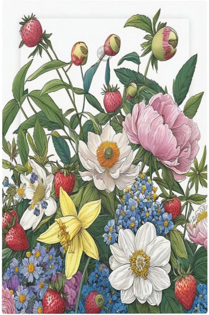 Spring Watercolor Flower Plant Strawberry Peony Floral Light Switch Cover Plate 1 Gang Electrical Wall Plates Faceplate Decorative Switch Plate No Device Blank for Bedroom living Room Decor