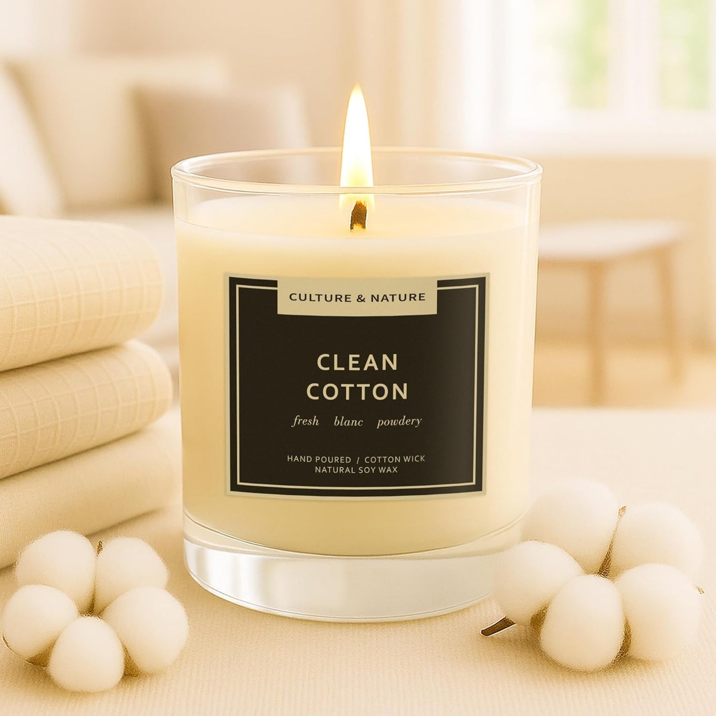 CULTURE & NATURE Natural Soy Wax Candle 7oz (Clean Cotton)