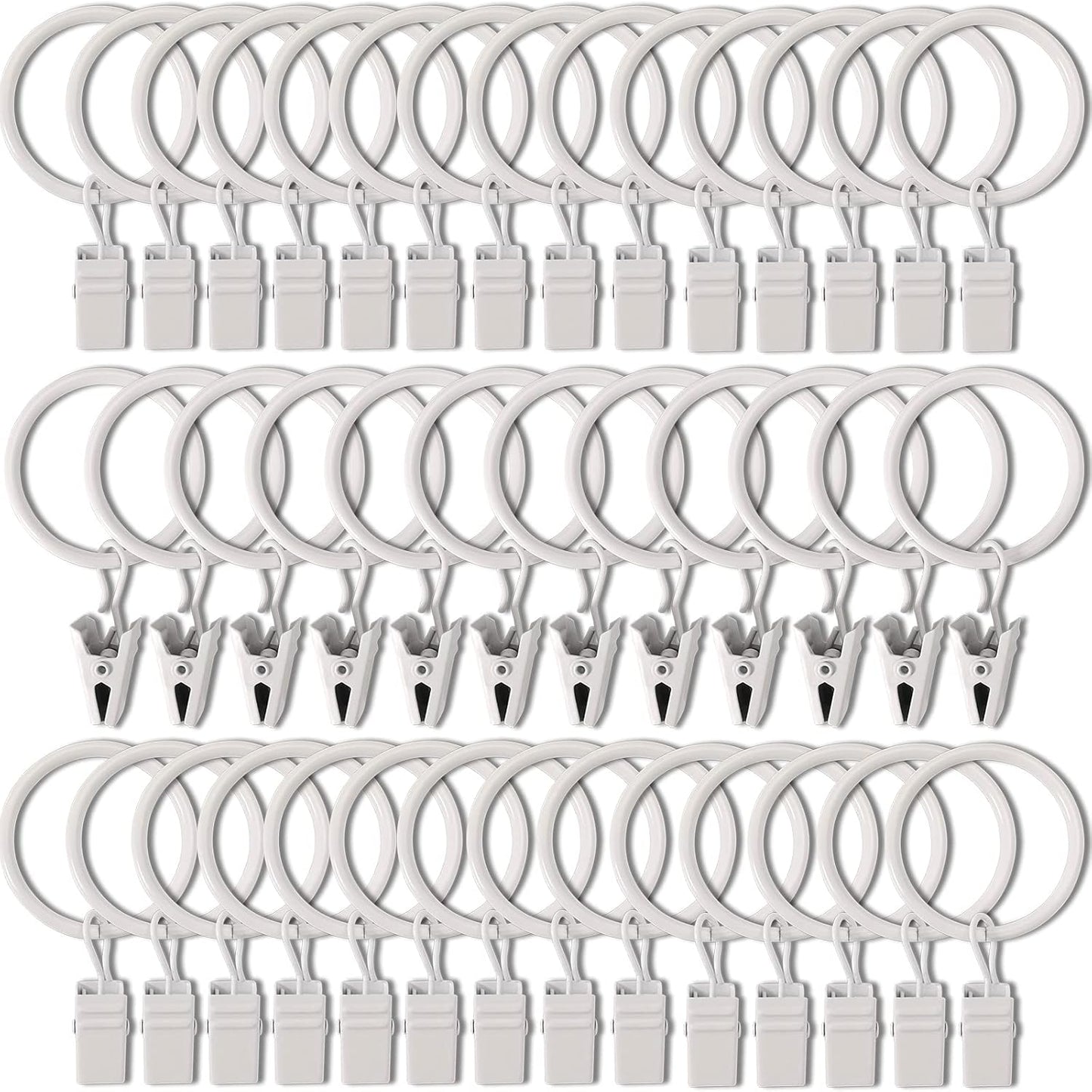 40 Pack Curtain Rings with Clips, Drapery Clips with Rings, Drapes Rings 1.26 in Interior Diameter, Fits up to 1 in Curtain Rod, White