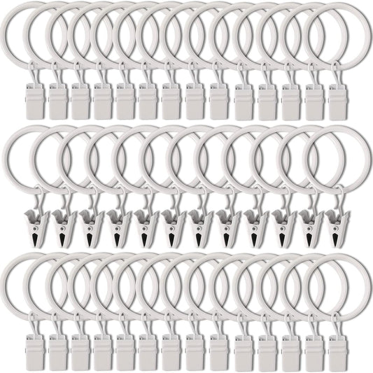 40 Pack Curtain Rings with Clips, Drapery Clips with Rings, Drapes Rings 1.26 in Interior Diameter, Fits up to 1 in Curtain Rod, White