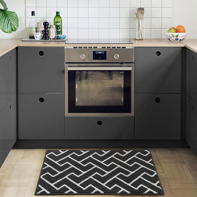 hicorfe Kitchen Rugs and Mats,Kitchen Mats for Floor,24"x35" Non Slip Runner Rug,Absorbent Resist Dirt Comfort Standing Mat Machine Washable for Entryway,Hallway,Front of Sink(Charcoal)