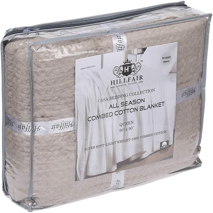 HILLFAIR 100% Combed Cotton Blanket– Twin Size Bed Blankets– Warm Soft All Season Breathable Lightweight Summer Blankets– Waffle Weave Home Decor Bed Blanket- Khaki Twin Bed Cotton Blankets/Bedcovers