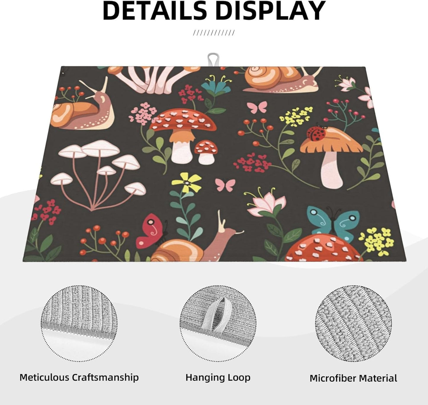 Mushroom Snail Dish Drying Mat 18x24 For Kitchen Counter Absorbent Microfiber Dishes Pad Dish Drainer Rack Mats Fast Dry Kitchen Accessories