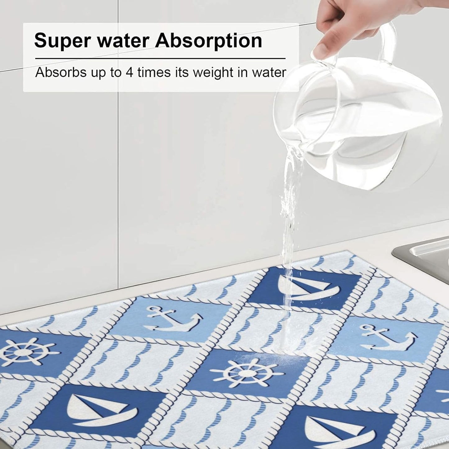 Vintage Nautical Sailboat Anchor Dish Drying Mat 18x24 For Kitchen Counter Absorbent Microfiber Dishes Pad Dish Drainer Rack Mats Fast Dry Kitchen Accessories