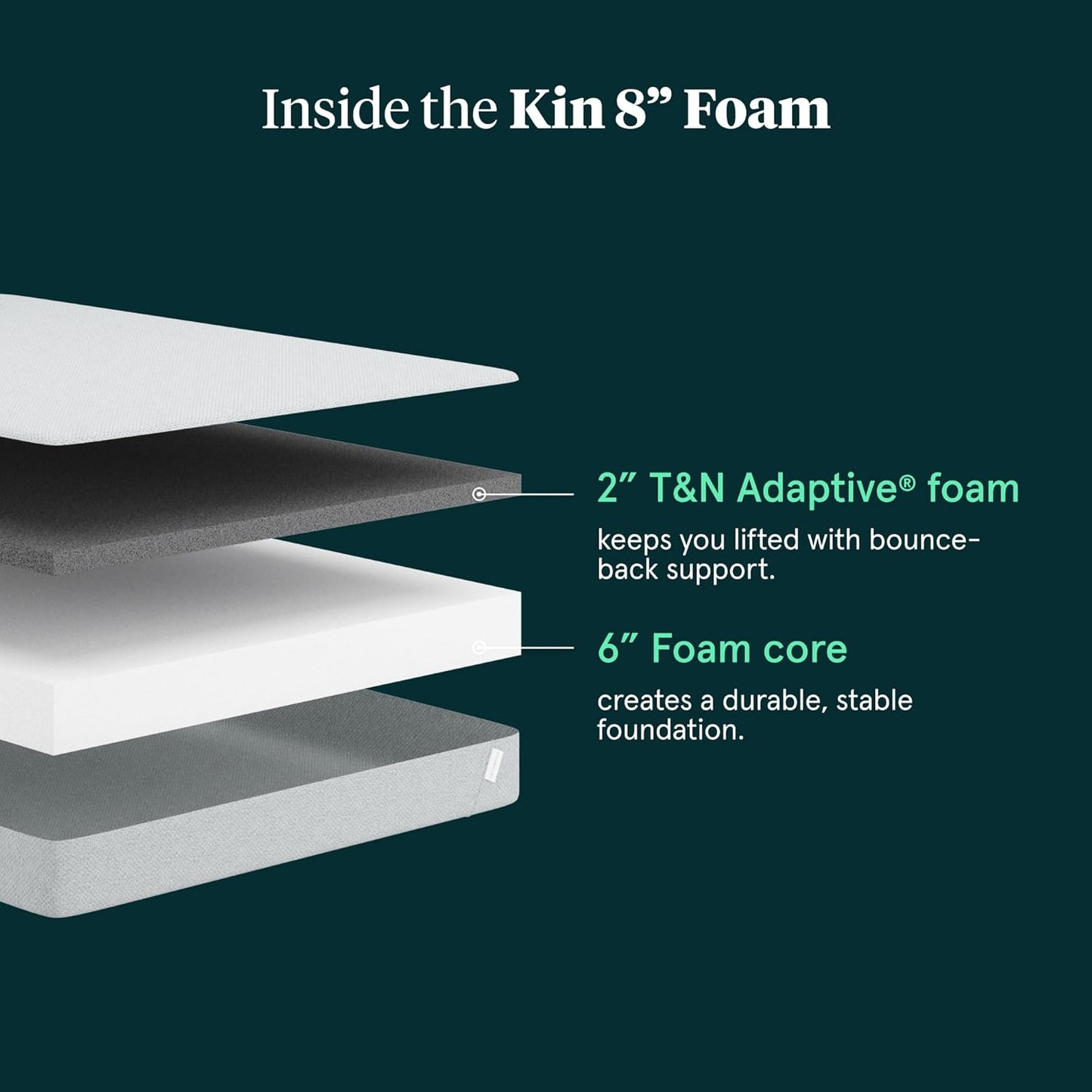 Kin By Tuft & Needle Firm 8" Cal King Adaptive Foam Mattress in a Box, Cooling Pressure Relief, Balanced Support, 100 Night Trial, Fiberglass-Free, CertiPUR-US, 10-Year Limited Warranty