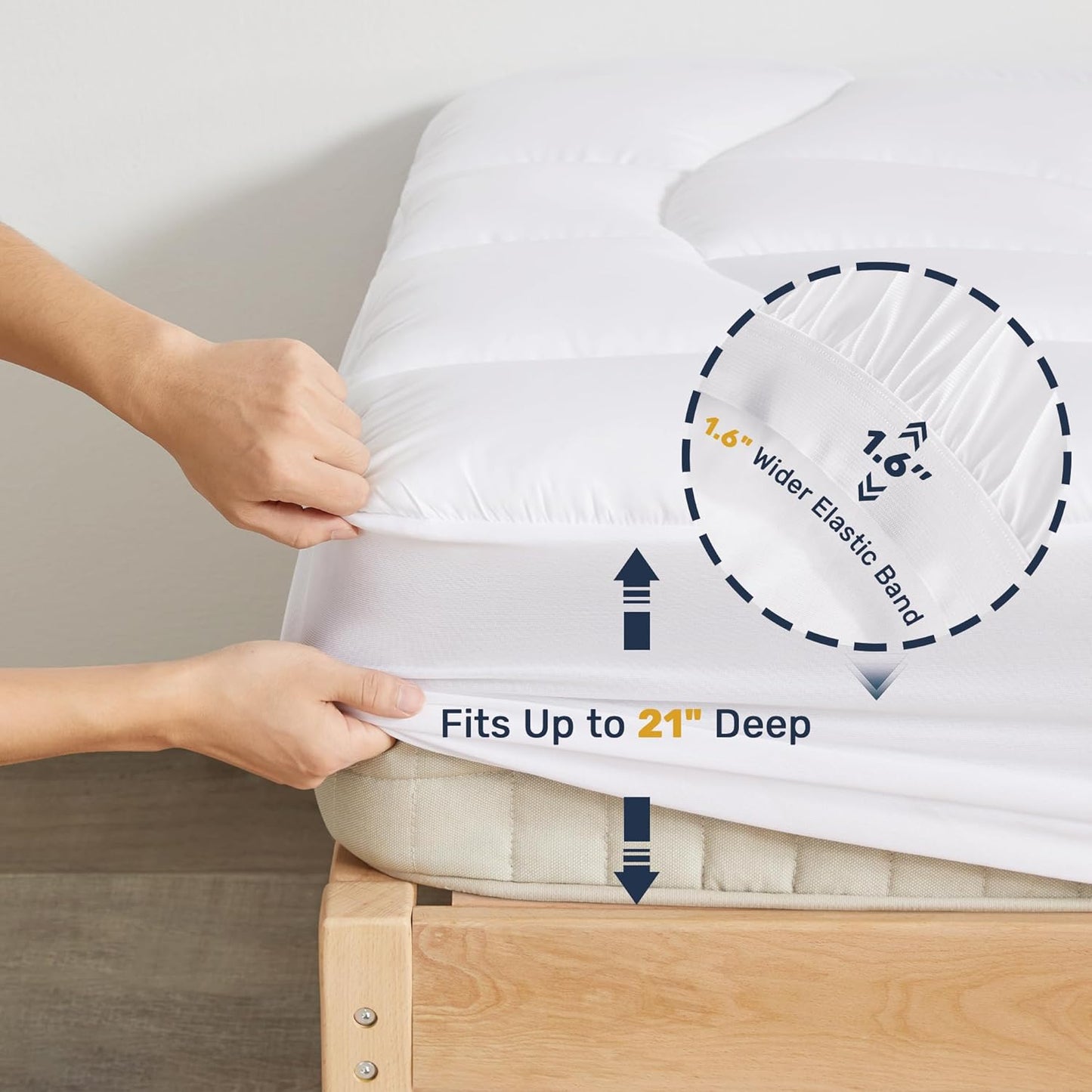 King Mattress Pad Waterproof - Ergonomic Quilted Fitted King Mattress Topper, 5-Layers Noiseless Washable Mattress Protector Cover with 8"-21" Deep Pocket (White, 76x80)