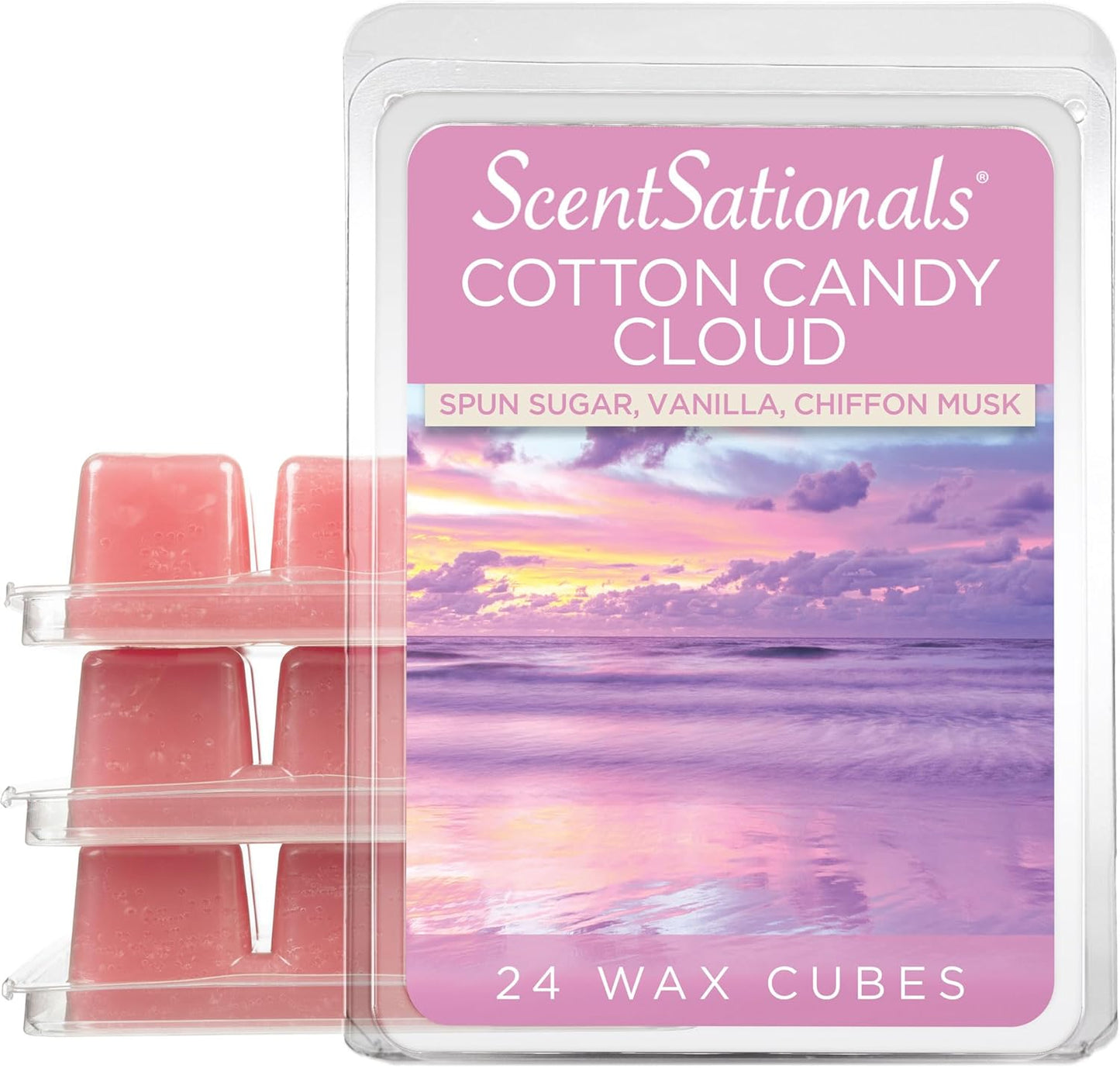 Scentsationals Wax Melts, Wax Cubes Strong Scent - Cotton Candy Cloud - Long Lasting Scented Melts for Warmer, 10oz (24-Cubes)