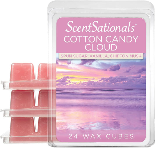 Scentsationals Wax Melts, Wax Cubes Strong Scent - Cotton Candy Cloud - Long Lasting Scented Melts for Warmer, 10oz (24-Cubes)