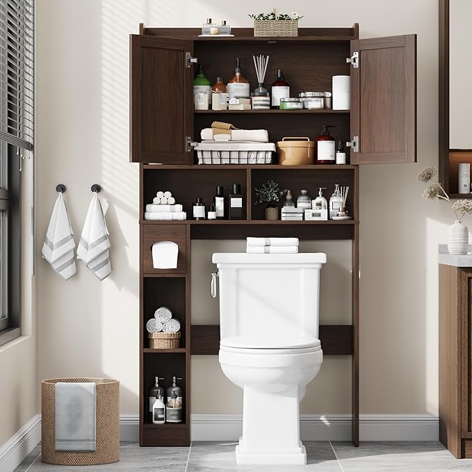 Over The Toilet Storage Cabinet, Farmhouse Storage Cabinet Over Toilet with Barn Door，Home Space-Saving Toilet Rack, for Bathroom, Restroom, Laundry